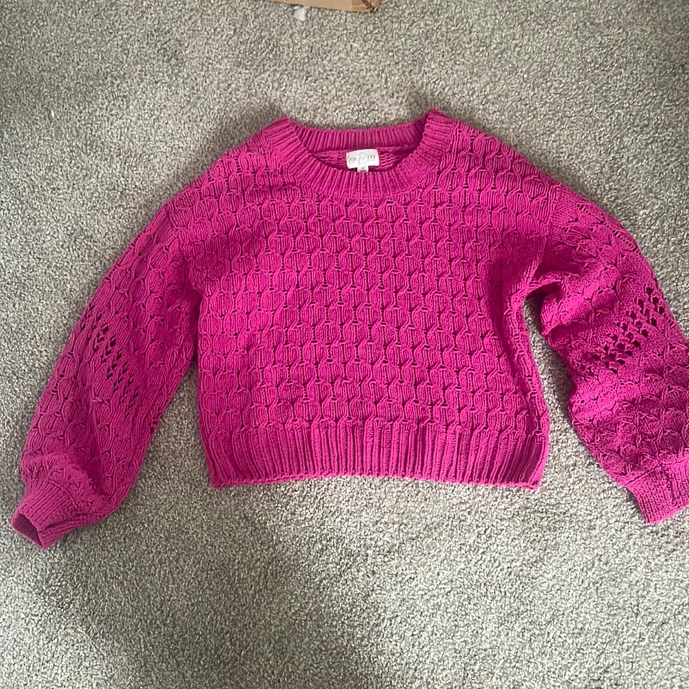 Pink Crewneck Bell Sleeve Sweater